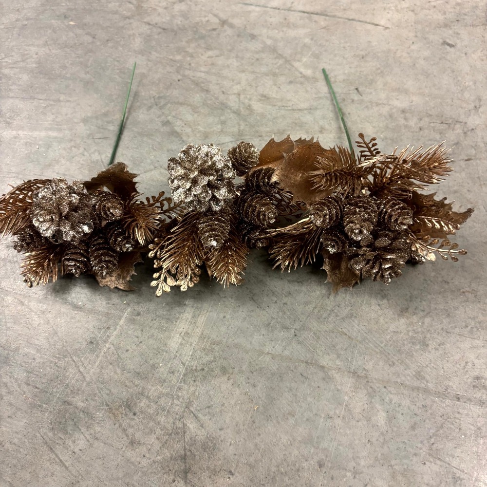 Gold Glitter Pine Cone Floral Picks Christmas Holiday Decor Stems Set of 3
